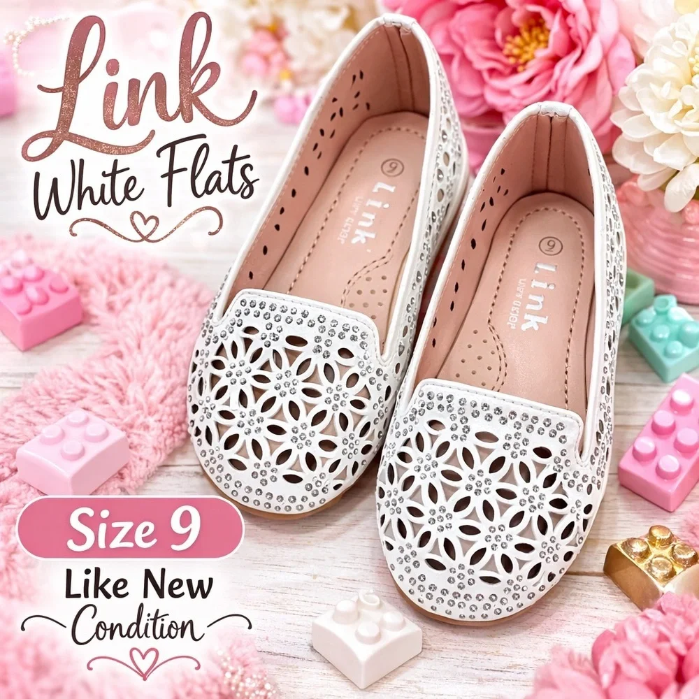 Link White Cutout Rhinestone Toddler Flats Size 9
